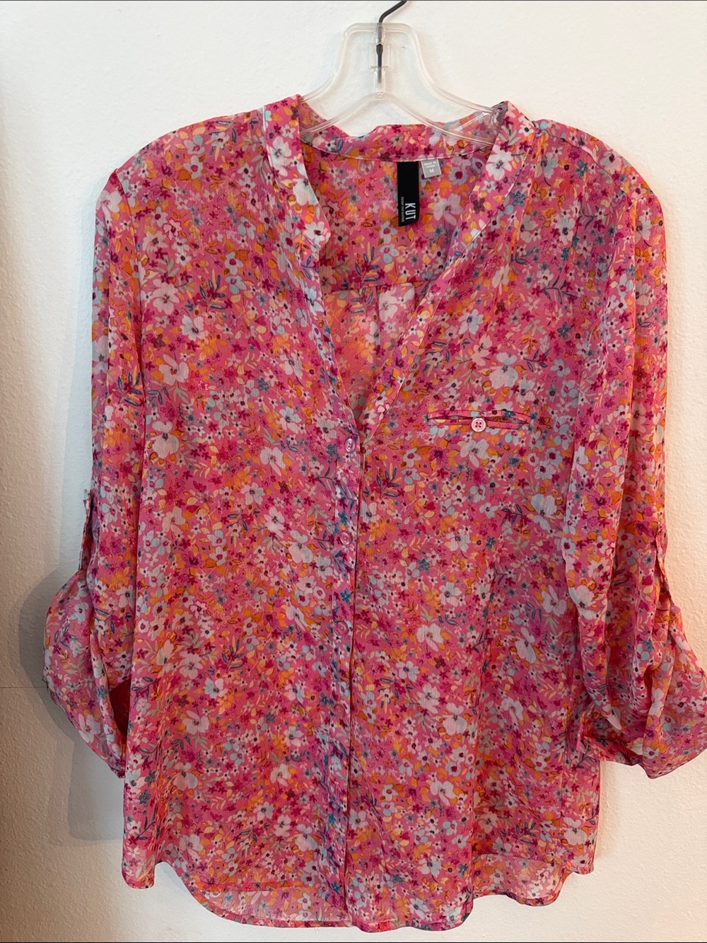 Kut from the Kloth Pink Floral Button-Front Blouse